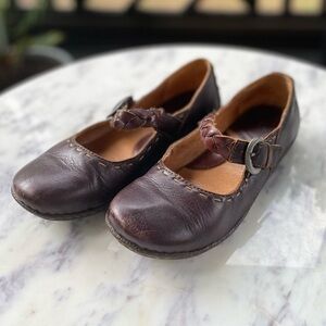 Born Leather Mary Jane Flats Braided Strap Brown Size 6US